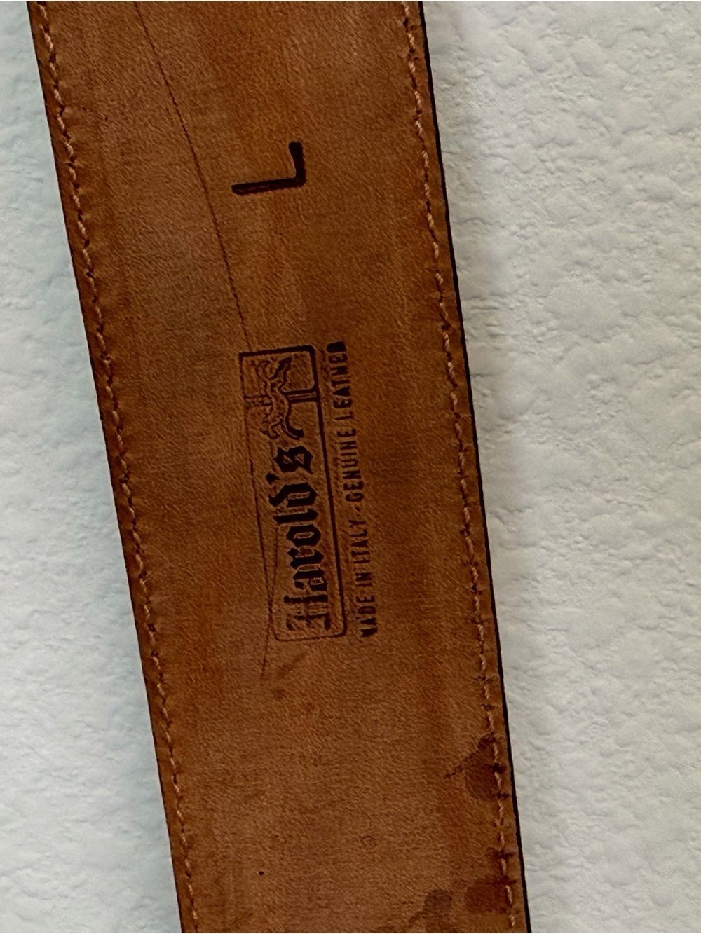 Harold's Brown Croc Embossed Leather Belt Gold Buckle Size L 38in Italy - Picture 6 of 6
